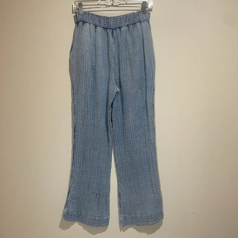 Faherty Dream Cotton Gauze Wide Leg Pant Light Indigo Wash - Picture 8 of 15